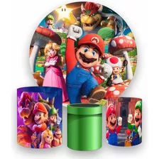 Kit Painel Tecido Redondo 1,5+capa Cilindro Super Mario Bros