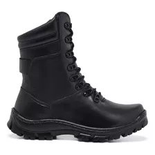 Bota Coturno Motoqueiro Tático 100% Couro Cano Alto Conforto