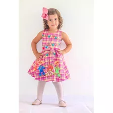 Vestido Infantil De Festa Junina Rosa Xadrez Tam 2 Ao 6