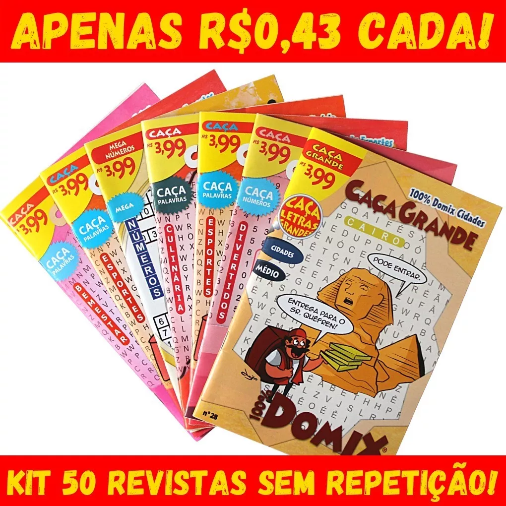Kit 50 Revistas Cruzadas Caça Cripto Numerix Letrex Sortidos