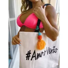 Bolsa Saco Feminina De Praia Moda Amo Verão Ecobag Cor Branco