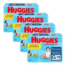 Kit Fraldas Huggies Triplo Proteção G 78 Unidades 4 Pacotes