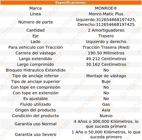 Kit 2 Amortiguadores Tra Gas Monro-matic Plus 720 Rwd 80/86 Foto 3