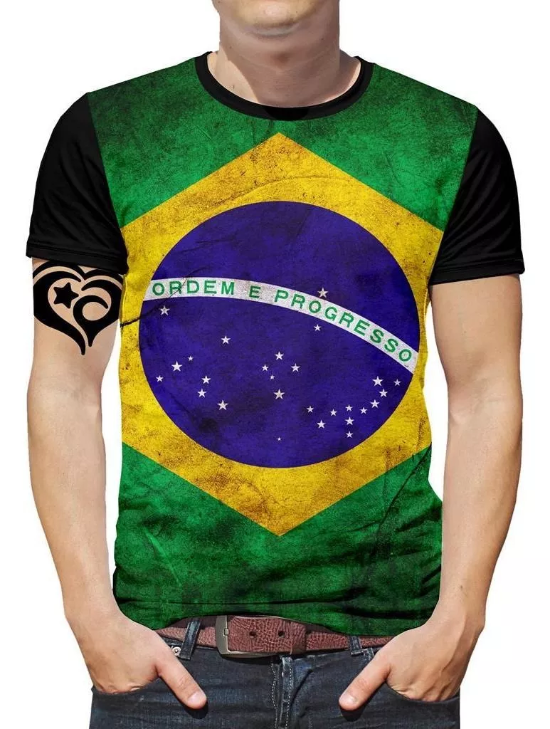 Camiseta Bandeira Do Brasil Plus Size Masculina Blusa Br