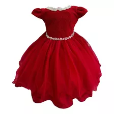 Vestido Infantil Super Luxo C/ Pérolas Vermelho - 1.2.3.4