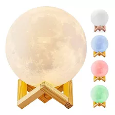 Lámpara Veladora Luna 15cm Base Madera Luces Rgb Táctil Loi