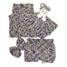 Set Ajuar Conjunto Bebe 4 Piezas Verano + Caja De Regalo