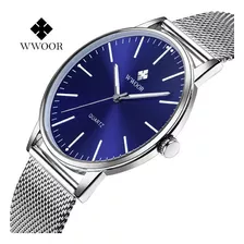 Relógio De Pulso Masculino À Prova D'água De Quartzo Wwoor Cor Do Fundo Branco/azul