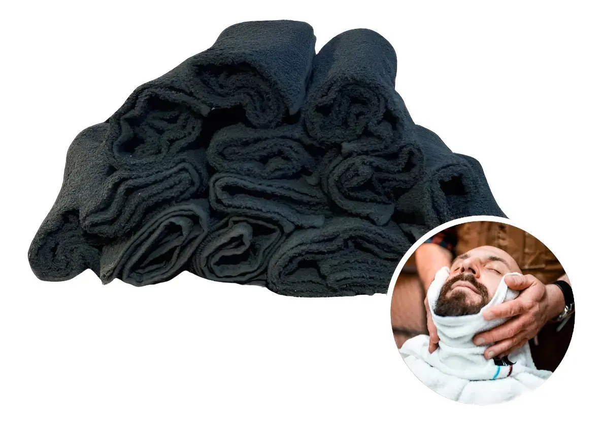 Toalla Peluquería 100% Algodón 44x70 Cm Negra Pack X5
