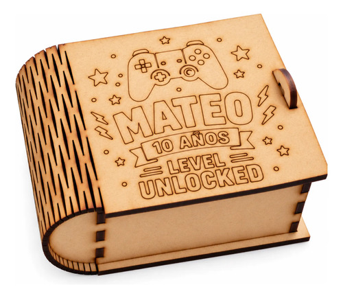 Caja Libro Mdf Gamer Cumpleaños Souvenir Videojuegos X5 Marrón Claro