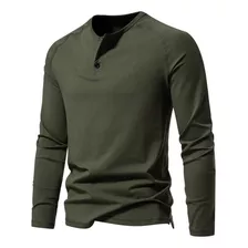 Playera Manga Larga Camiseta Henley Casual Para Hombre