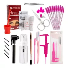 Kit Renna Makiaj Sobrancelhas Com Mixer Misturador Pump Anel Cor Castanho Escuro