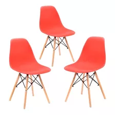 Juego De 3 Sillas Tipo Eames Modernas Rojas Comedor Oficina