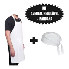 Kit Avental + Bandana Branco Cozinha Chef Garçom Atendente