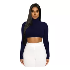 Blusa Cropped Gola Alta Manga Longa Básico Várias Cores