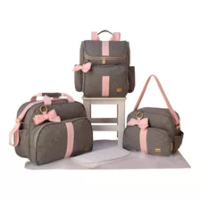 Kit Bolsa Bebê Maternidade Mochila Impermeável Cinza/rosa