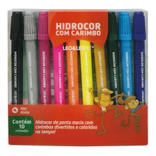 Kit Com 10 Cores Caneta Hidrocor E Carimbo - Leonora