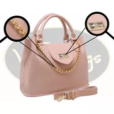 Bolsa Feminina De Lado E Detalhe De Corrente +bolso Externo Cor Bege