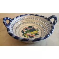 Antigua Cesta Frutas Pintada A Mano Calado Porcelana Sello