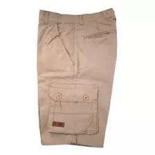 Bermuda Hombre, Bolsillos Cargo De Gabardina, Corte Clásico