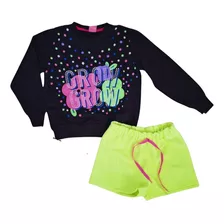 Conjunto Moletom Infantil Menina Short Flanelado Tam 06 A 12