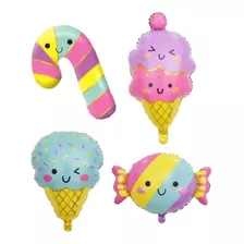 4 Globos Bastón De Caramelo Candy Helados Kawaii