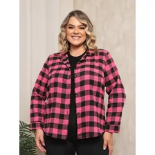 Blusinha Camisa Feminina Desenho Xadrez Manga Longa Botões