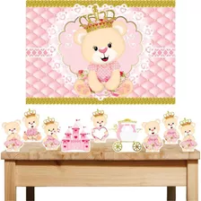 Kit Painel Com Displays De Festa Infantil Ursa Princesa