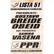 Boleta Electoral Gustavo Breide Obeid - R. Vasena 2003