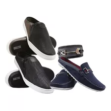 Sapato Slip On 2 Pares E Mocassim Mule Masculino + Pulseira