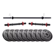 Barra + 2 Mancuernas Tope Rosca + 30 Kg En Discos Set Kit Color Negro 6 De 5 Kg - Mancuerna Pvc Mir