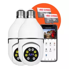 Kit 2 Câmeras Smart Lâmpada Wifi Led Cartão Memória Sd 128gb