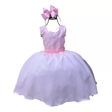 Vestido Rosa Infantil Liso Com Strass Princesa Daminha Dama