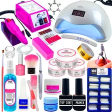 Kit Unha Gel Profissional Unhas Fibra Vidro Lixa Cabine Prom