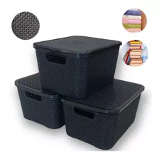 Kit 3 Caixas Organizadoras Rattan 15 Litros Cesto Média 