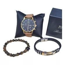 Reloj Con Pulseras Para Caballero + Correa De Piel