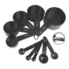 Kit Medidor Culinario Copo Dosador Medidores Cozinha Colher Cor Preto