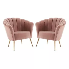 Kit 2 Poltronas Decorativas Pes Aço Dourado 7048 Veludo Rosa