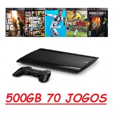 Ps3 Play 3 Playstation 500gb +70 Jogos + Fifa + Pes + Minecraft + Sonic - Completo - The Last Of Us 