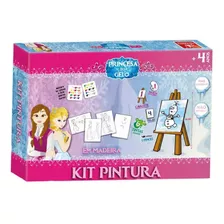 Kit Pintura Colorir Mini Cavalete Princesa Gelo Frozen