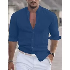 Camisas Casuales De Algodón Y Lino Para Hombre, Manga Larga