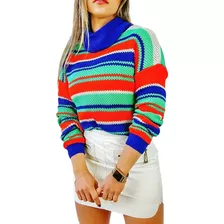 Blusa De Frio Tricot Trico Feminina Listrada Lançamento