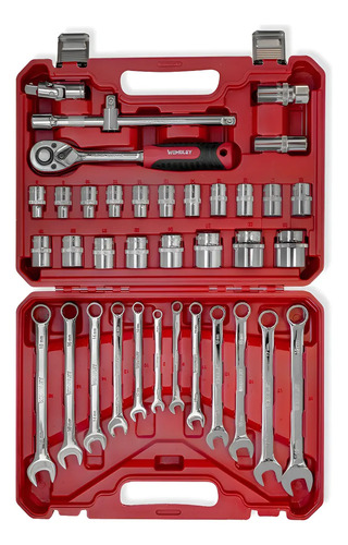 Set Herramientas Llaves Tubos Combinadas Wembley 37 Pz 7879 Gris