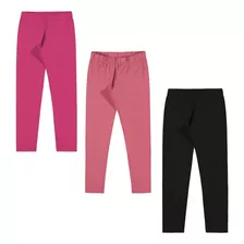 Kit 3 Legging Menina Cotton Peluciado Rosa Salmão Preto