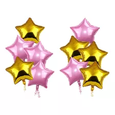 10 Balão Metalizado Estrela Dourada + 10 Rosa 45cm Festa Dec