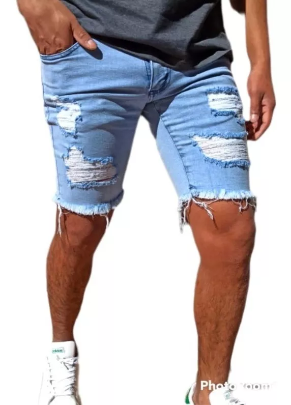 Bermuda De Jeans Hombre Con Roturas Elastizada Be Yourself 