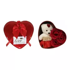 Dada®peluche De Osito Con Rosa Jabón Caja Metalica Corazonx3