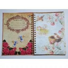 Diario De Vida Agenda Diseño Aves Con Llave Scrapbook Retro