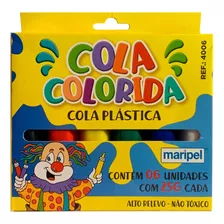 Cola Colorida Plástica Escolar C/ 6 Unidades 25g Maripel
