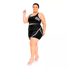Conjunto Feminino Academia Fitness Plus Size Short Saia Top